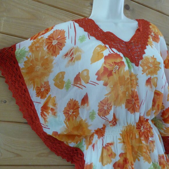 Kohinoor Orange Floral Crochet Lightweight Cinched Blouse Tunic Top NWT - Picture 4 of 10
